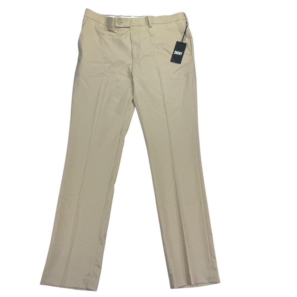 DKNY Mens Modern Fit Solid Dress Pants Tan 34x32